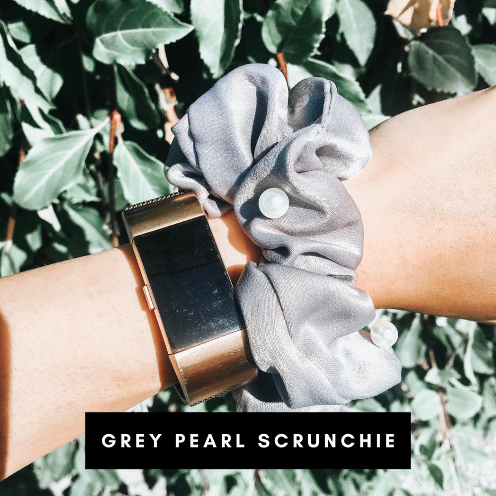 Grey Satin Scrunchie w/ Pearls (Bundle 3 for $25)